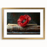 Elegant botanical poppy wall art framed in gold, showcasing intricate floral details and a mat finish, perfect for enhancing home décor with a touch of nature.