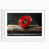 Framed botanical poppy wall art featuring vibrant red and green colors, elegantly matted in white, perfect for enhancing home decor and bringing nature indoors.