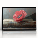 Framed acrylic wall art featuring a vibrant botanical poppy design, showcased in a sleek black frame. Perfect for adding a touch of elegance to home decor.