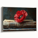 Framed botanical wall art showcasing vibrant poppy flowers with a silver frame, enhancing any decor with its elegant design and artistic details. Perfect for floral enthusiasts.