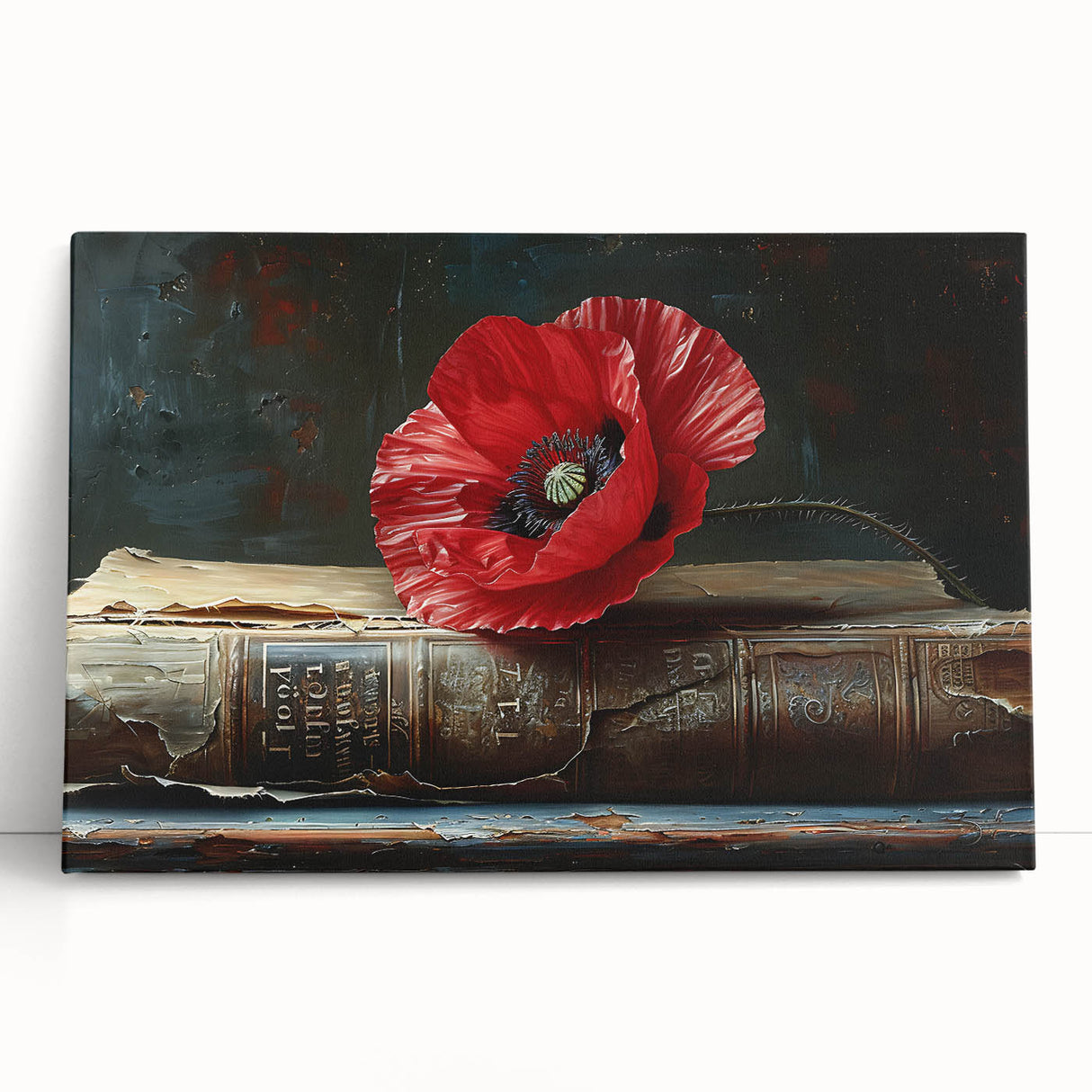 Botanical poppy wall art design on stretched canvas, showcasing vibrant red and green colors, ideal for adding a natural touch to home decor. Perfect for floral enthusiasts.