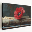 Stretched canvas wall art showcasing a vibrant botanical design of poppies in rich hues, ideal for home decor. The side view highlights its textured finish and artistic details, making it a perfect focal point for any room.