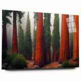 Close-up of a botanical wall art design showcasing vibrant redwood trees, displayed in acrylic glass. The artwork features intricate details and a side view, perfect for nature enthusiasts.