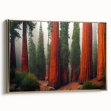 Framed wall art featuring a botanical design of redwood trees in vibrant colors, showcasing intricate details against a gold border for a stylish home decor accent.