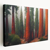 Stretched canvas wall art featuring a vibrant botanical design of redwood trees, showcasing intricate details and rich colors, perfect for nature-themed decor.
