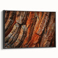 Framed wall art showcasing a botanical design of redwood trees, featuring rich green foliage and natural textures, presented in a sleek black frame for elegant decor.