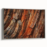 Framed wall art collection depicting vibrant floral designs and majestic redwood trees, showcased in a sleek silver frame, perfect for home decor.