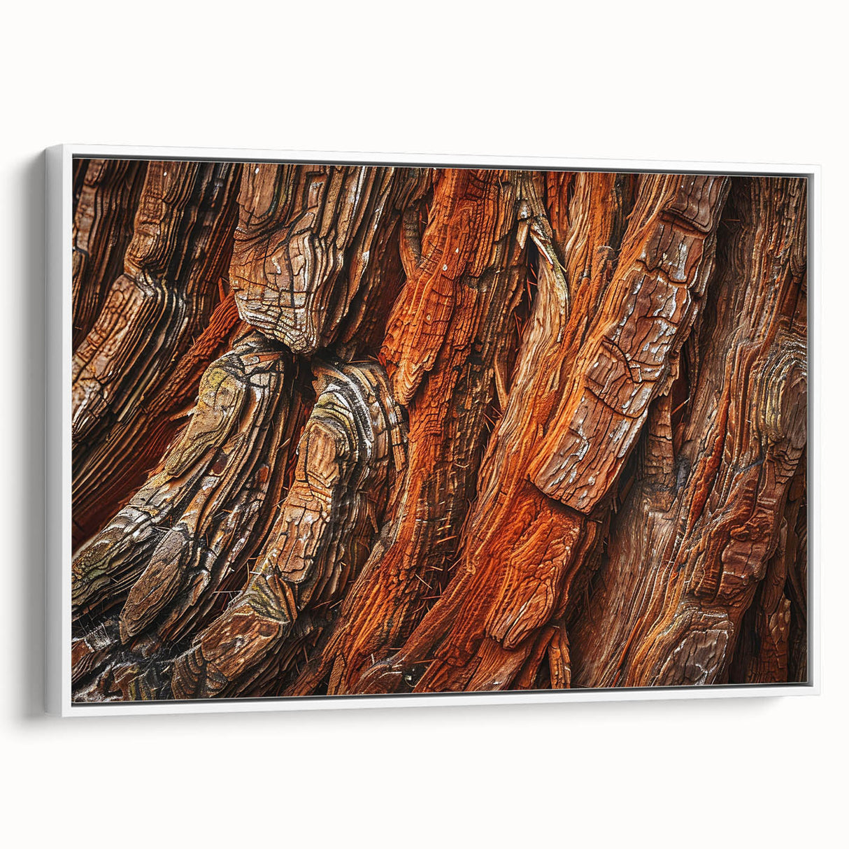 Framed wall art showcasing a vibrant botanical design with redwood trees, displayed against a white background, perfect for nature-themed decor.