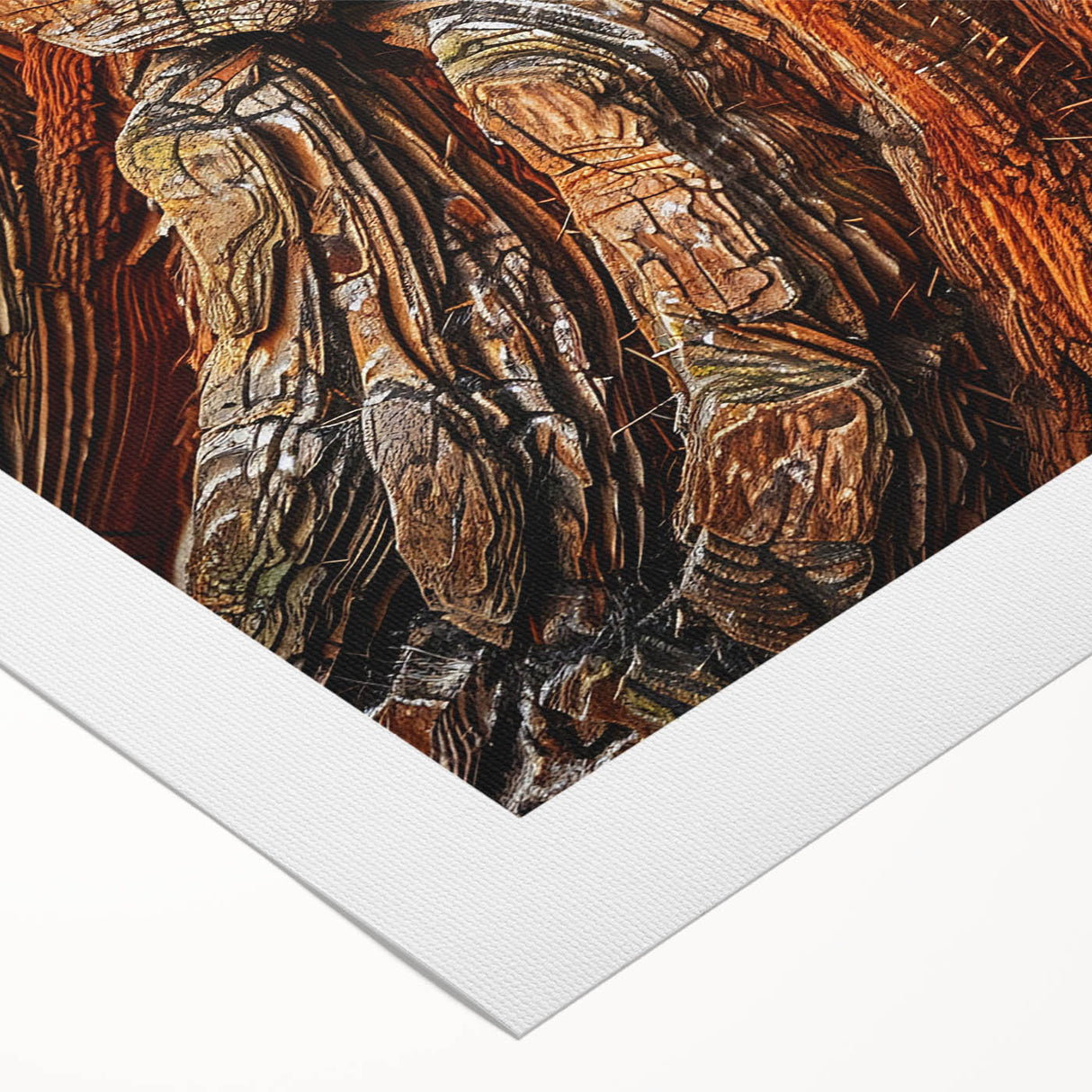 Rolled canvas art showcasing a vibrant botanical design featuring redwood trees, highlighting intricate details and natural colors, perfect for home decor.