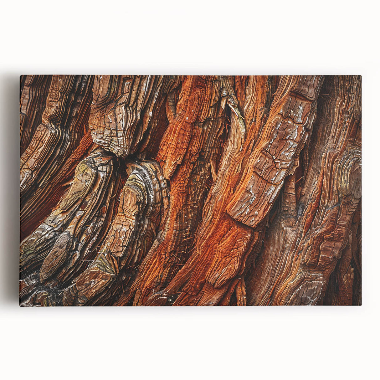 Stretched canvas wall art featuring a vibrant botanical design of redwood trees, showcasing intricate details and rich green hues, ideal for nature-themed decor.