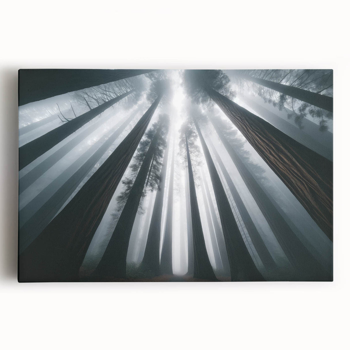 Vibrant botanical wall art canvas featuring redwood trees in a serene natural setting, ideal for home decor enthusiasts seeking nature-inspired designs.