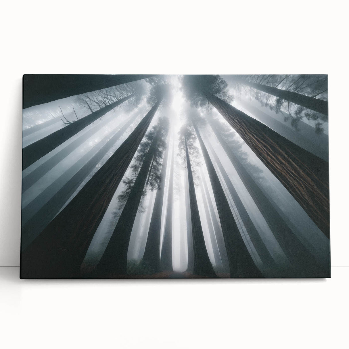 Vibrant botanical wall art featuring redwood trees against a textured background, presented on a stretched canvas, ideal for adding a nature-inspired touch to any room.