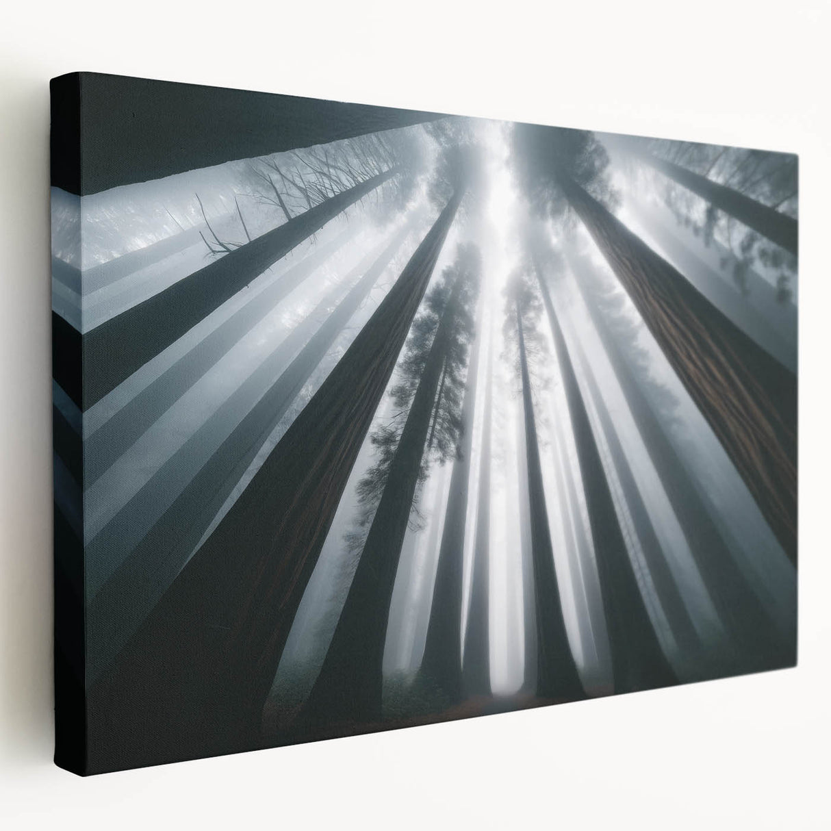 Stretched canvas wall art showcasing a vibrant botanical design of redwood trees, highlighting rich green foliage and intricate details, perfect for nature-themed decor.