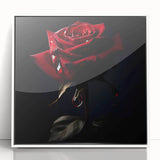 Framed acrylic wall art showcasing a botanical rose design in soft pink and green hues, set against a clean white background, ideal for home decor.