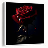 Framed canvas wall art showcasing a botanical rose design, featuring delicate pink and white flowers against a soft white background, perfect for home decor.