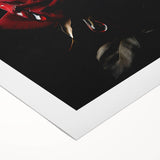 Botanical rose design wall art on rolled canvas, showcasing vibrant pink and green hues, ideal for adding elegance to home decor. Perfect for nature enthusiasts.