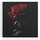 Stretched canvas wall art showcasing a botanical rose design with vibrant colors, ideal for home decor, featuring intricate floral details and an elegant presentation.