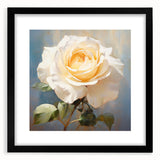 Elegant black-framed botanical wall art featuring a detailed rose design, beautifully matted for a refined look, perfect for home decor enhancement.