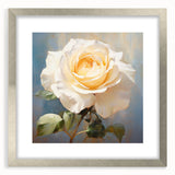 Elegant botanical rose wall art framed with a silver mat, showcasing intricate floral details and a sophisticated design, perfect for home decor or gifting.