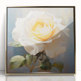 Framed wall art showcasing a botanical rose design with vibrant pink and green hues, set in a sleek gold frame, perfect for enhancing home decor and adding elegance.