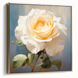 Framed wall art featuring a botanical rose design in silver and gold tones, showcasing intricate floral details on a canvas backdrop, perfect for home decor.