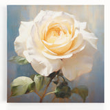 Botanical rose design wall art on stretched canvas, showcasing vibrant pink and white roses against a soft green background, ideal for home decor.