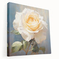 Stretched canvas wall art showcasing a vibrant botanical rose design in rich hues, elegantly framed, ideal for enhancing home decor with floral elegance.