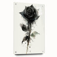 Botanical wall art featuring a delicate rose design printed on acrylic glass, displayed in a stylish side view with visible mounting pins, perfect for home decor.