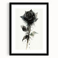 Elegant black-framed wall art showcasing a botanical rose design, featuring intricate floral details and a mat for a polished look, perfect for home decor.