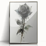 Framed botanical wall art featuring a delicate rose design, elegantly displayed in a silver acrylic frame, perfect for enhancing modern home decor.