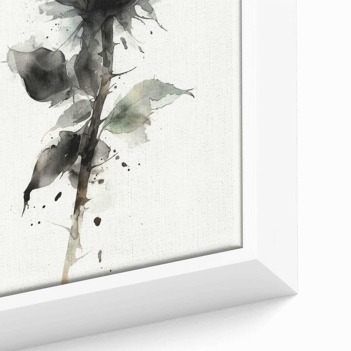 Close-up of a framed botanical wall art piece showcasing a vibrant rose design on canvas, featuring rich colors and intricate details, perfect for home decor.