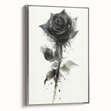 Framed canvas wall art showcasing a delicate botanical rose design in a silver frame, highlighting elegant floral details and vibrant colors for home decor.