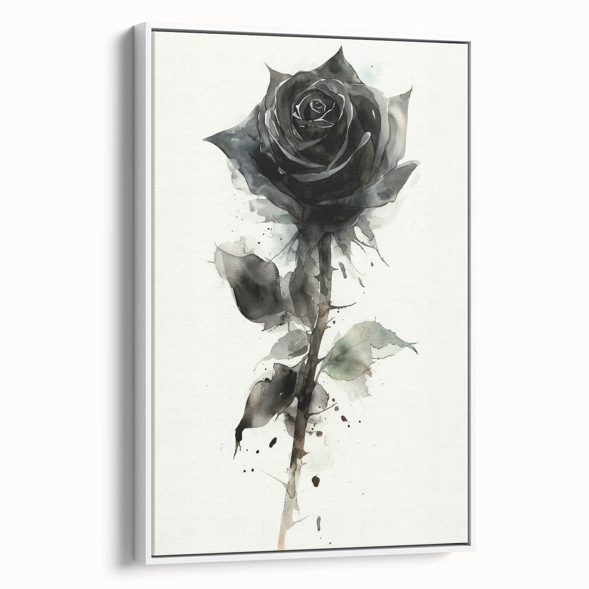 Framed botanical wall art featuring a detailed rose design on a white canvas, showcasing vibrant colors and elegant floral elements, perfect for home decor.