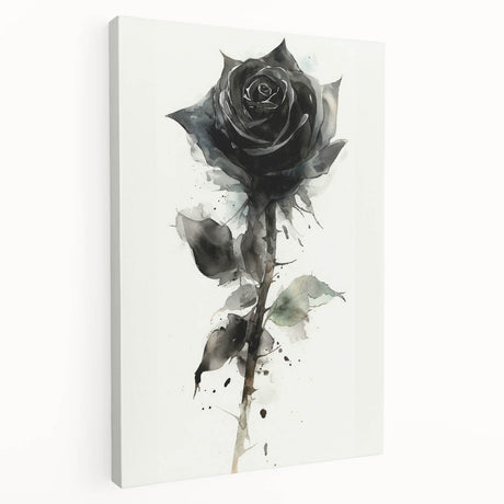 Stretched canvas wall art showcasing an elegant botanical rose design in soft pink and green hues, perfect for enhancing home decor and creating a serene atmosphere.
