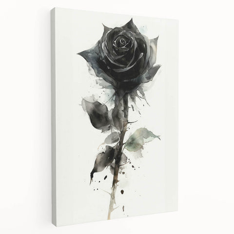 Stretched canvas wall art showcasing an elegant botanical rose design in soft pink and green hues, perfect for enhancing home decor and creating a serene atmosphere.