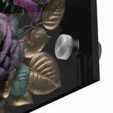 Close-up of a botanical rose wall art design printed on acrylic glass, showcasing intricate details and vibrant colors, ideal for home decor or art collection.