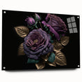Acrylic glass wall art featuring a botanical rose design from the 15-piece collection, displayed from the side with visible mounting pins for easy installation.