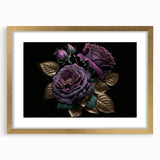 Botanical rose wall art design framed in gold, showcasing intricate floral details and a mat for added elegance, perfect for home decor and aesthetic enhancement.