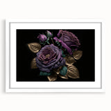 Botanical wall art featuring a beautifully detailed rose design in a white frame with a mat, showcased in a front view perspective, perfect for home decor enhancements.
