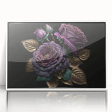 Framed botanical wall art showcasing a beautiful rose design in vibrant colors, set against a sleek white background, perfect for enhancing home decor.