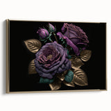Framed canvas wall art showcasing a botanical rose design with intricate details and a gold frame, adding elegance to home decor. Perfect for floral enthusiasts.