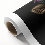 Botanical rose design wall art on rolled canvas, showcasing vibrant pink and green hues, perfect for home decor or floral-themed interiors. Ideal for adding elegance and charm to any space.