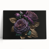 Stretched canvas wall art showcasing a botanical rose design in soft pink and green hues, elegantly leaning against a neutral backdrop, perfect for home decor.