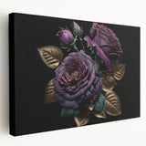 Stretched canvas wall art showcasing a botanical rose design, featuring vibrant colors and intricate details, perfect for home decor and floral enthusiasts.