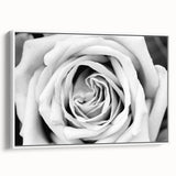 Framed wall art featuring a botanical rose design in soft pastel colors on a white background, showcasing a side view to highlight the canvas texture and elegant frame. Perfect for adding a touch of nature to home decor.