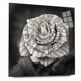 Acrylic glass wall art showcasing a botanical rose design, elegantly displayed from a side view, highlighting its vibrant colors and modern aesthetic. Perfect for enhancing home decor.