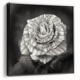 Framed canvas wall art showcasing a botanical rose design in vibrant colors, featuring a sleek black frame and a side view to highlight its depth and elegance. Perfect for home decor enthusiasts seeking floral-themed artwork.
