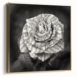 Framed canvas wall art featuring a botanical rose design in silver and gold tones, adding elegance to any décor. Ideal for floral-themed interiors.