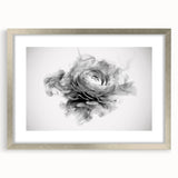 Botanical wall art featuring a detailed rose design in a silver frame with matting, perfect for adding elegance to any home decor. Ideal for floral art enthusiasts.