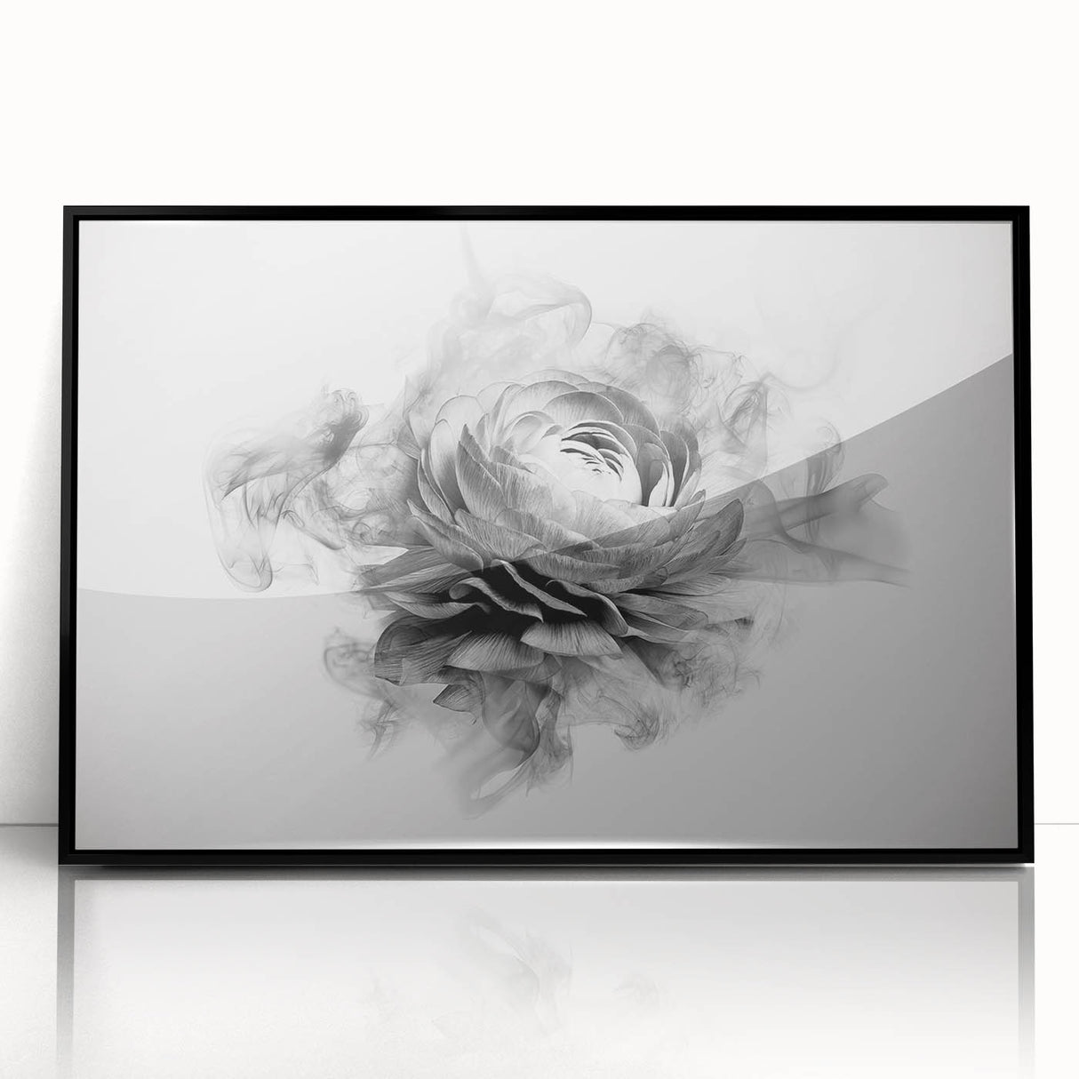 Framed botanical wall art featuring a detailed rose design in a black frame, showcasing vibrant colors and intricate details, perfect for home decor.